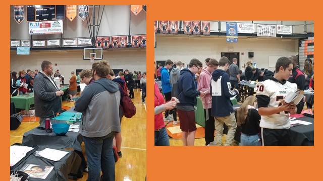 gym full of tables and students